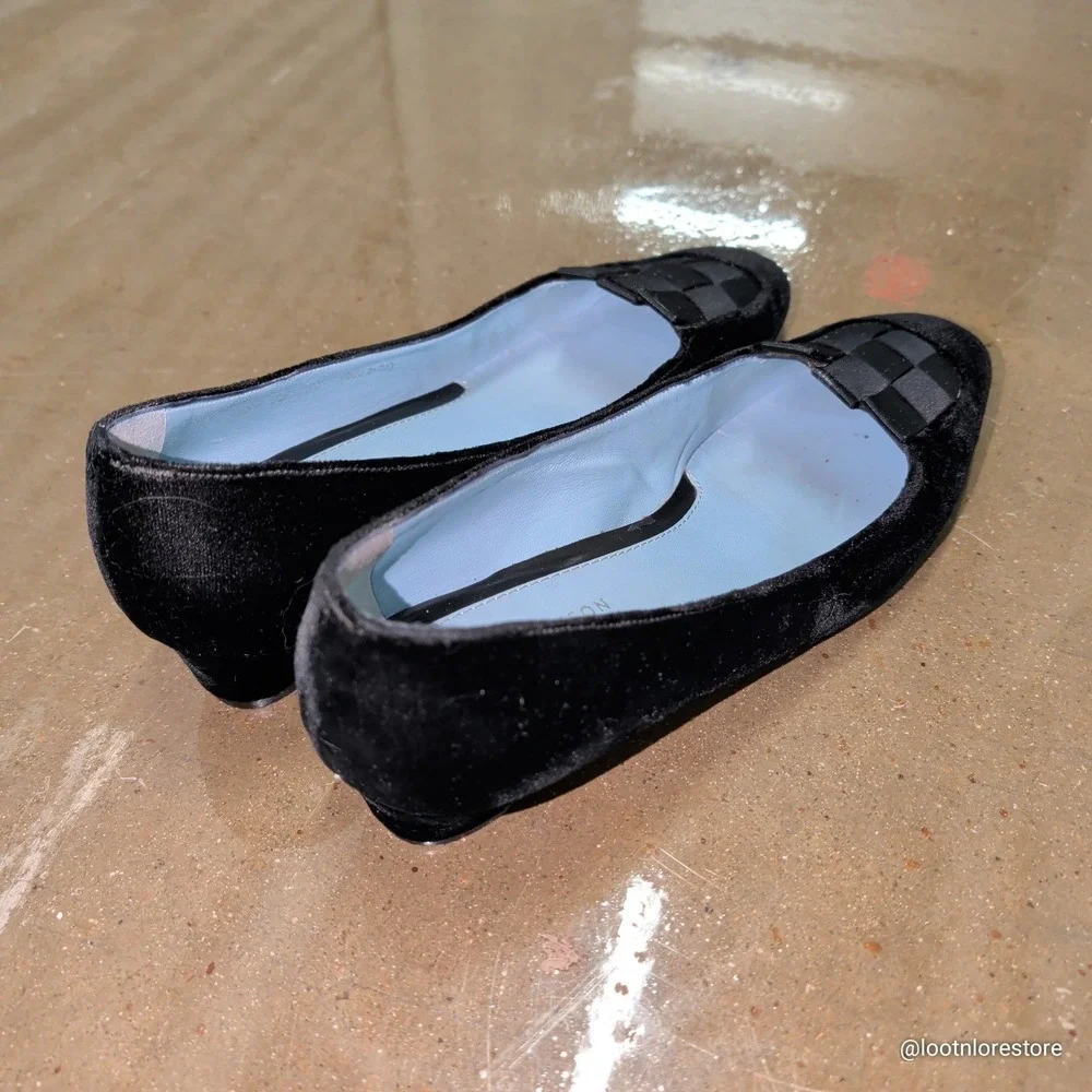 Lambertson Truex‎ Size 38 Women Black Velvet Woven Square Toe Kitten Heel Pumps